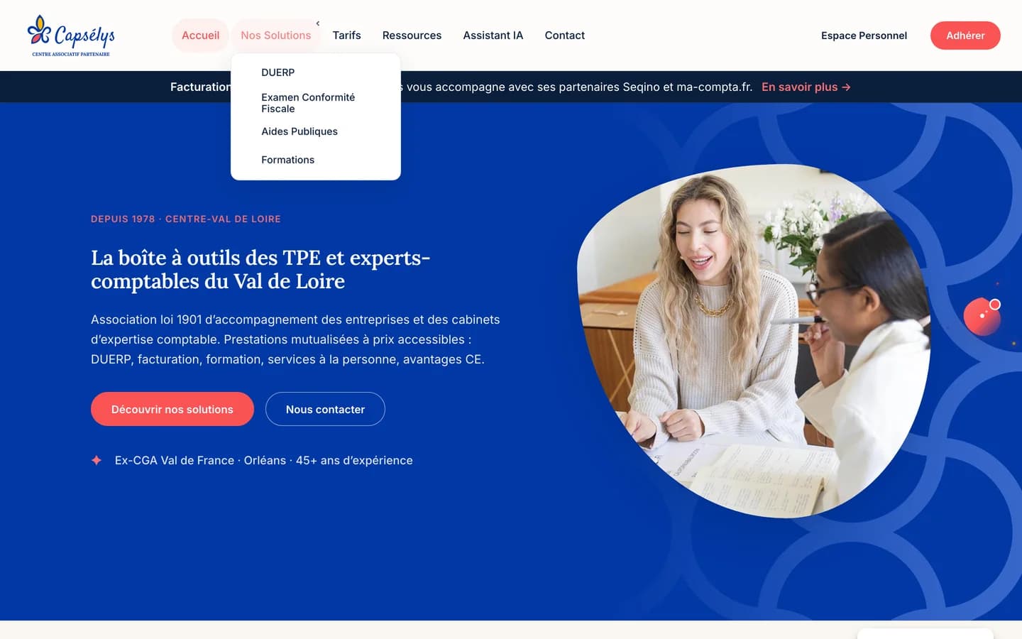 Archive du staging : accès aux services depuis la navigation. Ce visuel ne représente pas le site public actuel.