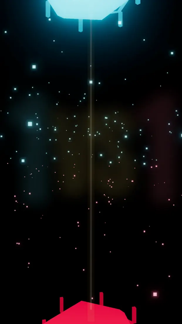 Séquence d'intro : les plateformes des deux combattants et le champ de particules, rendus par un shader custom sous Godot.