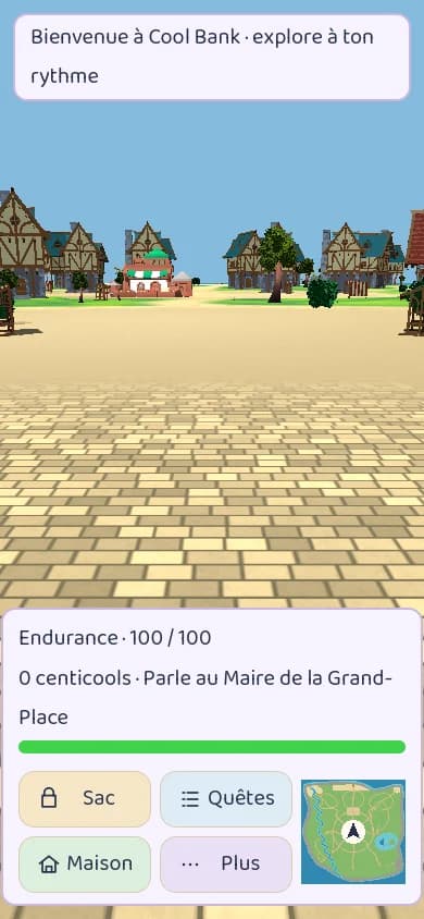 V4 : contrôle de l'interface à 390 pixels dans Godot. Ce cadrage ne prouve pas une version mobile distribuée ni un test sur téléphone physique.