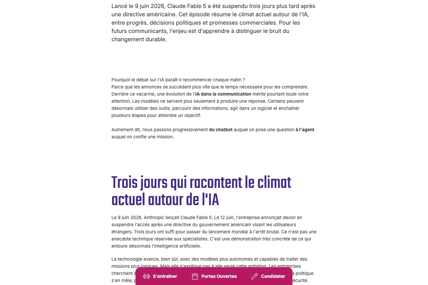 Corps de l'article dans Drupal : introduction et hiérarchie des sections.